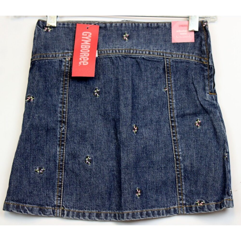 NWT 2005 Gymboree Winter Princess Skirt Denim Embroidered Flower A-line Zip